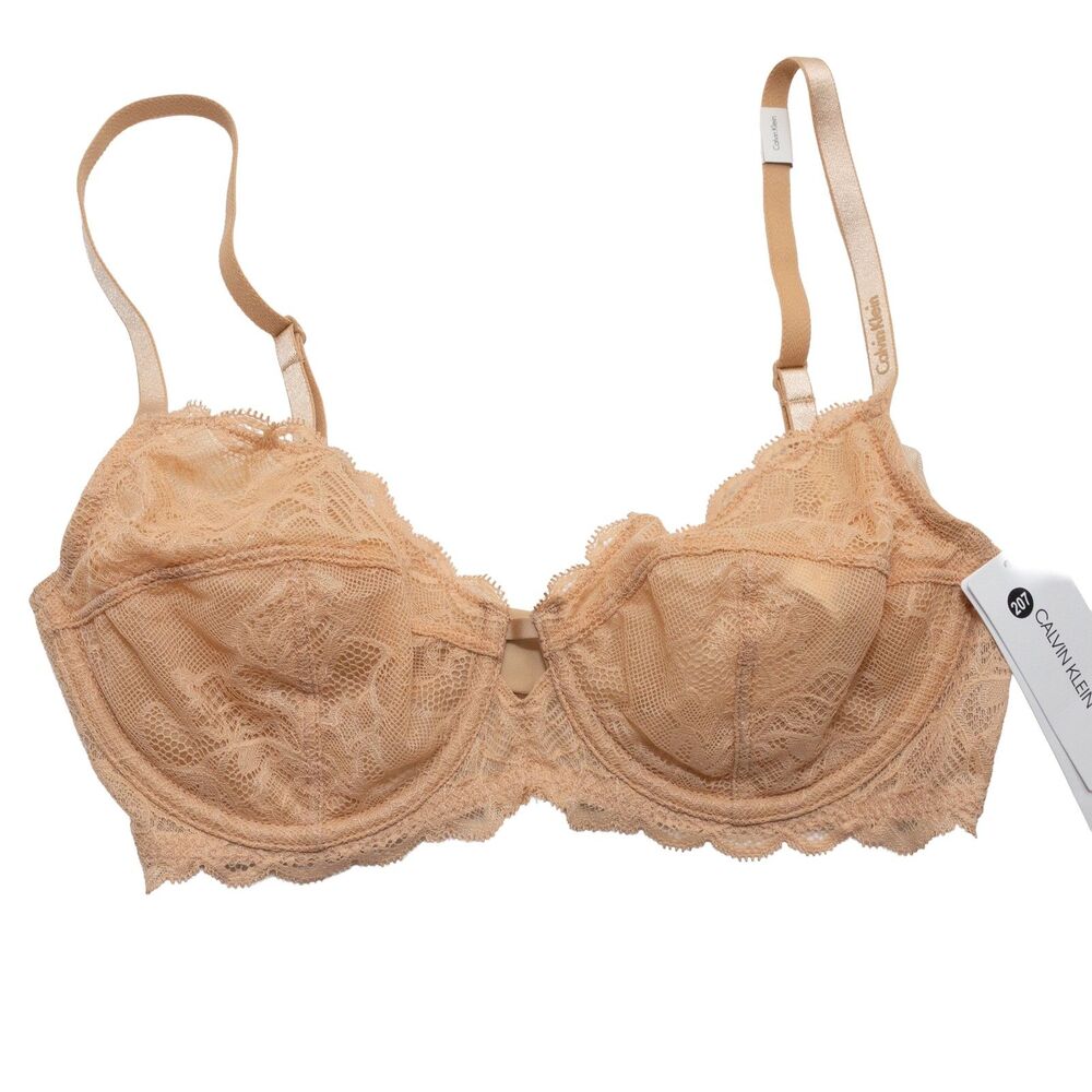 Calvin Klein 32D Seductive Comfort Lace Underwire Bra QF1741 Beige Sheer